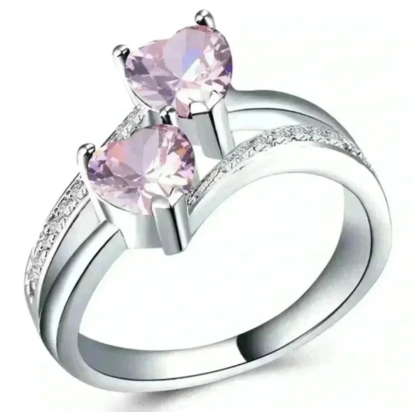 💥925 Silver Plated Pink Heart Cut Emerald Exquisite Ring, GPMB1528 - Picture 1 of 6